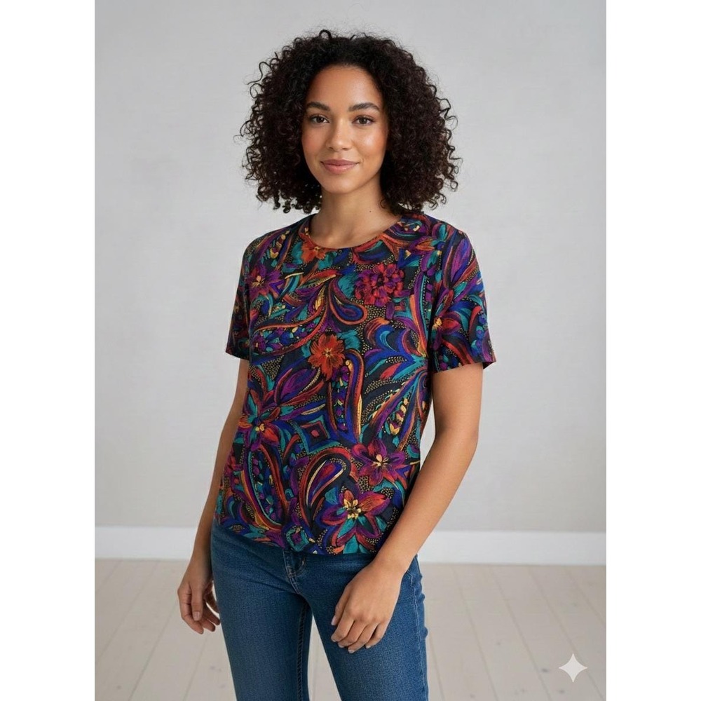 90s‎ Whimsigoth Paisley Floral Blouse Norton McNaughton Petite Jewel Tone Top